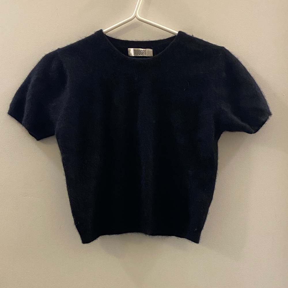 Vintage Angora Wool Black Short Sleeve Sweater